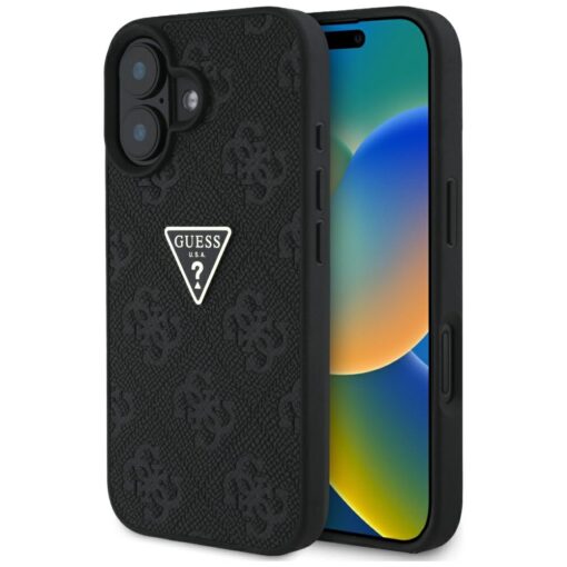 Guess Hardcase PU Grained Hot Stamp 4G Triangle Metal Case for iPhone 16 6,1" Black