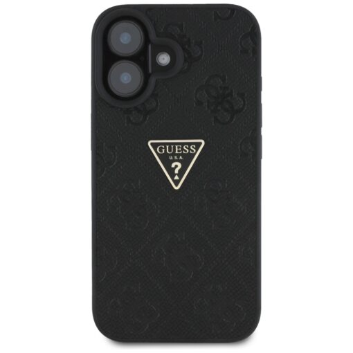 Guess Hardcase PU Grained Hot Stamp 4G Triangle Metal Case for iPhone 16 6,1" Black - Image 3