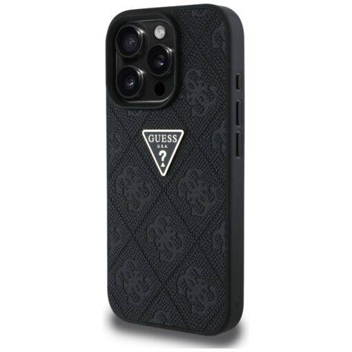 Guess Hardcase PU Grained Hot Stamp 4G Triangle Metal Case for iPhone 16 Pro 6,3" Black - Image 2