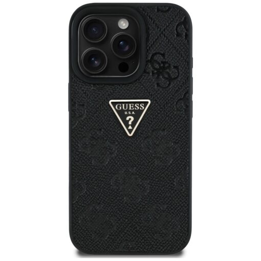 Guess Hardcase PU Grained Hot Stamp 4G Triangle Metal Case for iPhone 16 Pro 6,3" Black - Image 3