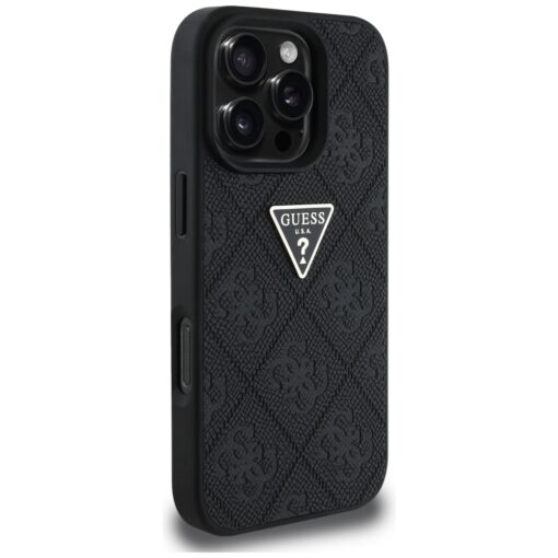 Guess Hardcase PU Grained Hot Stamp 4G Triangle Metal Case for iPhone 16 Pro 6,3" Black - Image 4