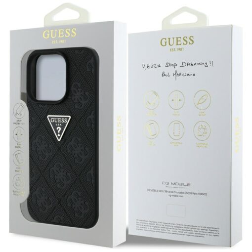 Guess Hardcase PU Grained Hot Stamp 4G Triangle Metal Case for iPhone 16 Pro 6,3" Black - Image 8