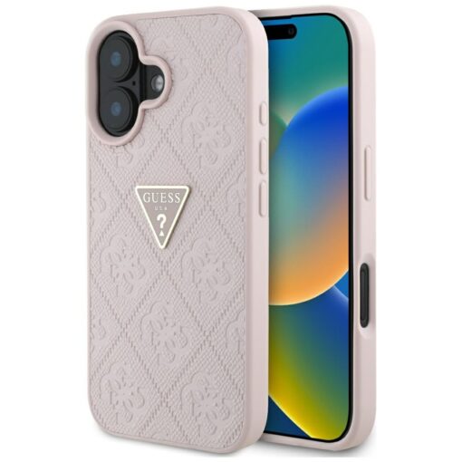 Guess Hardcase PU Grained Hot Stamp 4G Triangle Metal Case for iPhone 16 6,1" Pink