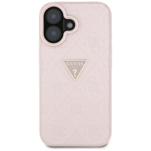 Guess Hardcase PU Grained Hot Stamp 4G Triangle Metal Case for iPhone 16 6,1" Pink - Image 3