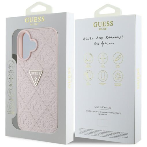 Guess Hardcase PU Grained Hot Stamp 4G Triangle Metal Case for iPhone 16 6,1" Pink - Image 8