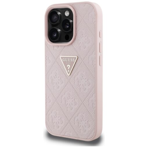 Guess Hardcase PU Grained Hot Stamp 4G Triangle Metal Case for iPhone 16 Pro 6,3" Pink - Image 2