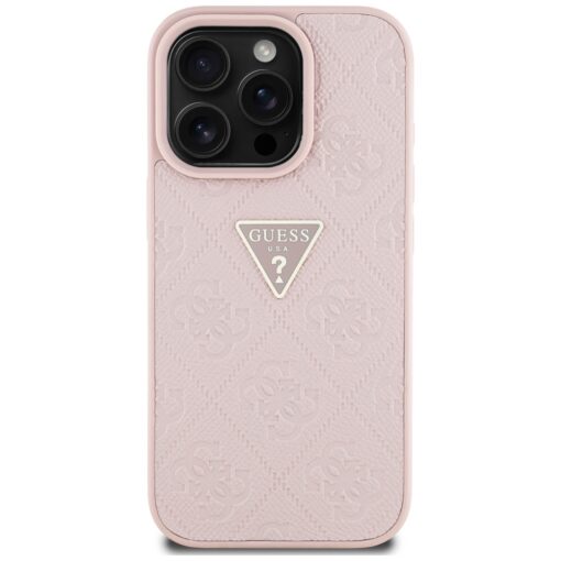 Guess Hardcase PU Grained Hot Stamp 4G Triangle Metal Case for iPhone 16 Pro 6,3" Pink - Image 3