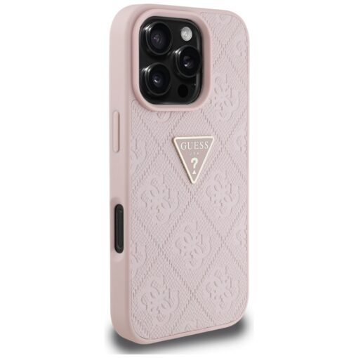 Guess Hardcase PU Grained Hot Stamp 4G Triangle Metal Case for iPhone 16 Pro 6,3" Pink - Image 4