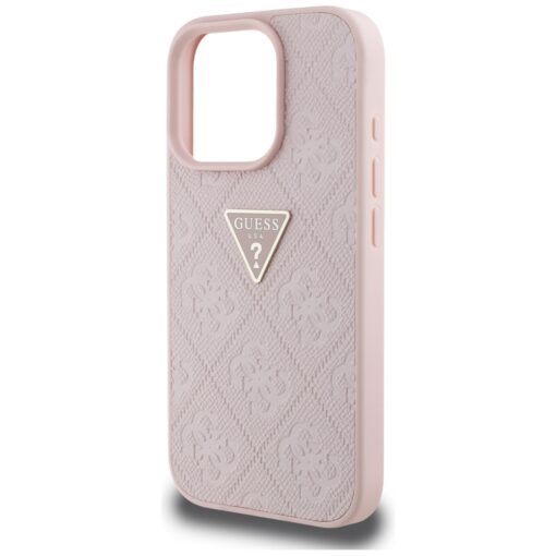 Guess Hardcase PU Grained Hot Stamp 4G Triangle Metal Case for iPhone 16 Pro 6,3" Pink - Image 6