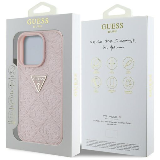 Guess Hardcase PU Grained Hot Stamp 4G Triangle Metal Case for iPhone 16 Pro 6,3" Pink - Image 8