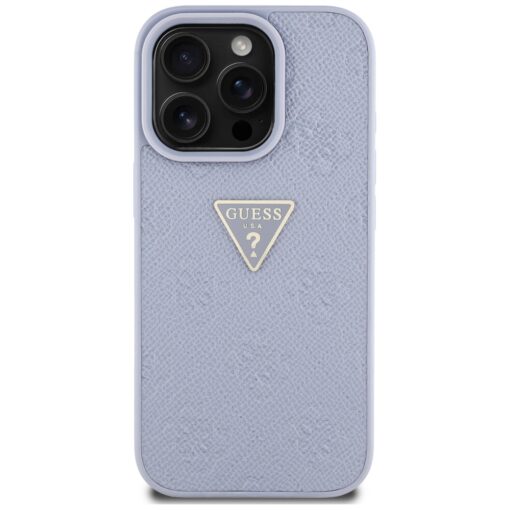 Guess Hardcase PU Grained Hot Stamp 4G Triangle Metal Case for iPhone 16 Pro 6,3" Purple - Image 3