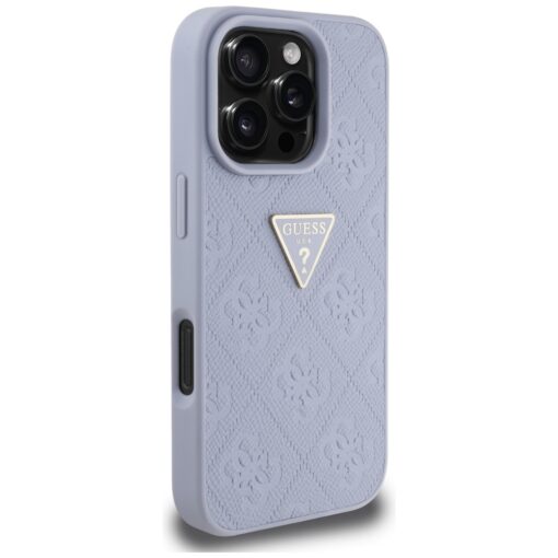 Guess Hardcase PU Grained Hot Stamp 4G Triangle Metal Case for iPhone 16 Pro 6,3" Purple - Image 4