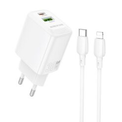Laadija Borofone BN29 30W USB-C/USB-A + USB-C to Lightning cable 1.0m valge