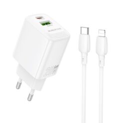 Laadija Borofone BN27 20W USB-C/USB-A + USB-C to Lightning cable 1.0m valge
