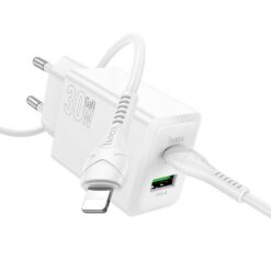 Laadija Hoco N71 30W GaN USB-C/USB-A + USB-C to Lightning cable 1.0m valge