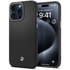 Kaitseümbris Enzo Aramid (MagFit), Apple iPhone 15 Pro Max, must, MagSafe, Spigen