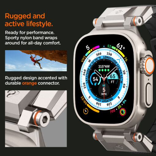 Kellarihm DuraPro Armor PU, Apple Watch Ultra 2 / Ultra (49 mm) / Series 10 / 9 / 8 / 7 / 6 / 5 / 4 / SE (2024/2023/2022) / SE (42 / 44 / 45 / 46 mm), must, Spigen - Image 12