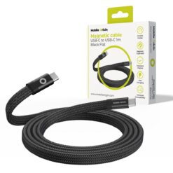 USB-kaabel magnetiline, USB-C otsik <-> USB-C otsik, 1m, 60W, must, lapiku kaabliga, vastupidav, Mobile Origin