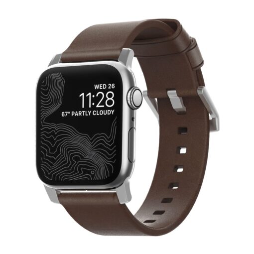 Kellarihm Modern Band, Apple Watch Ultra 2 / Ultra (49 mm) / Series 10 / 9 / 8 / 7 / 6 / 5 / 4 / SE (2024/2023/2022) / SE (42 / 44 / 45 / 46 mm), pruun/hõbedane, naturaalsest nahast, Nomad