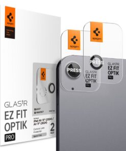 Tagakaamera kaitseklaas EZ Fit Optik Pro, Apple iPad Air 11" (2025/2024) / iPad Air 13" (2025/2024), komplektis 2tk, läbipaistev tumehalli äärega, Spigen