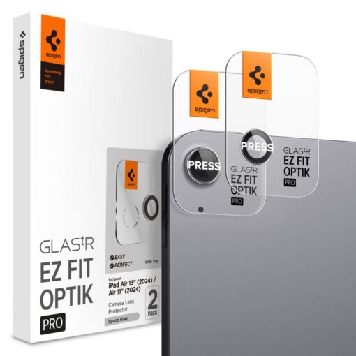 Tagakaamera kaitseklaas EZ Fit Optik Pro, Apple iPad Air 11" (2025/2024) / iPad Air 13" (2025/2024), komplektis 2tk, läbipaistev tumehalli äärega, Spigen