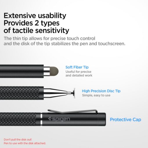 Puutepliiats mahtuvuslikule ekraanile Universal Stylus Pen, kahe erineva otsaga, must, Spigen - Image 6