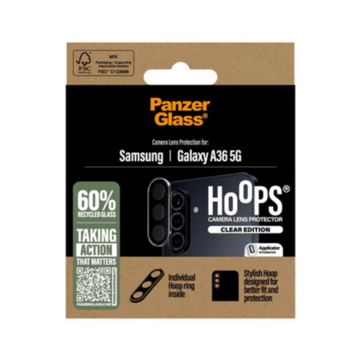 Tagakaamerate kaitseklaasid Hoops, Samsung Galaxy A36 5G, läbipaistev, PanzerGlass - Image 3