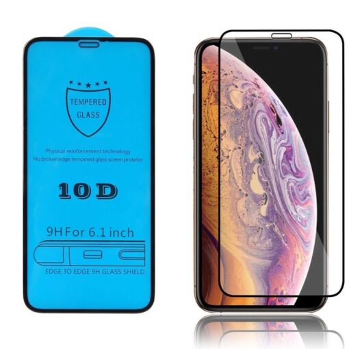 LCD kaitsev karastatud klaas 10D Full Glue Apple iPhone XR/11 kumer must - Image 2