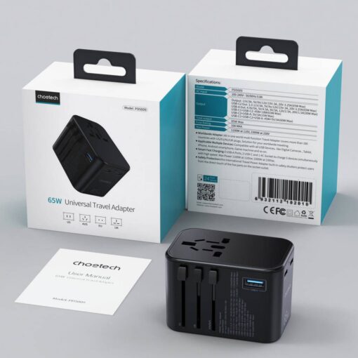 Universaalne reisilaadija Choetech PD5009 65W 2xUSB-C/USB-A must - Image 5