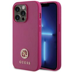 Guess case for iPhone 15 Pro Max 6,7" GUHCP15XPS4DGPP pink HC PU 4G Metal Logo Strass