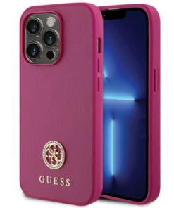 Guess case for iPhone 15 Pro Max 6,7" GUHCP15XPS4DGPP pink HC PU 4G Metal Logo Strass