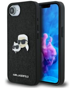 Karl Lagerfeld HC Fixed Glitter K&C Heads Logo Metal Pin case for iPhone 16e Black