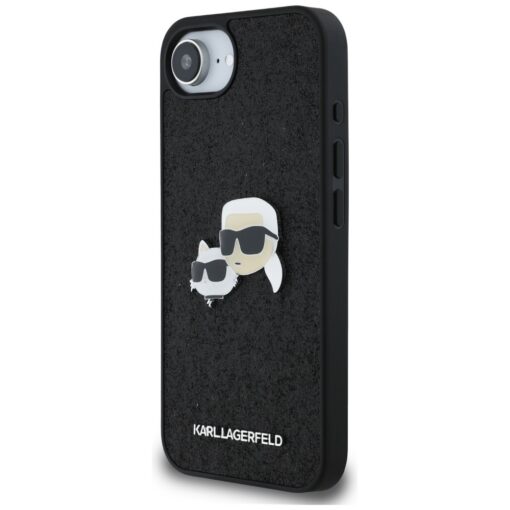 Karl Lagerfeld HC Fixed Glitter K&C Heads Logo Metal Pin case for iPhone 16e Black - Image 2