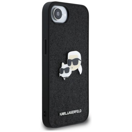 Karl Lagerfeld HC Fixed Glitter K&C Heads Logo Metal Pin case for iPhone 16e Black - Image 4
