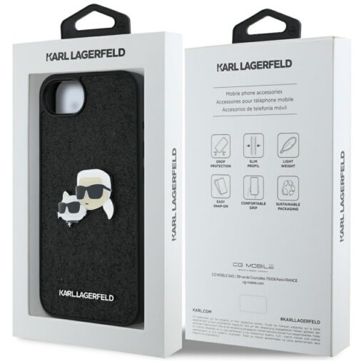 Karl Lagerfeld HC Fixed Glitter K&C Heads Logo Metal Pin case for iPhone 16e Black - Image 8