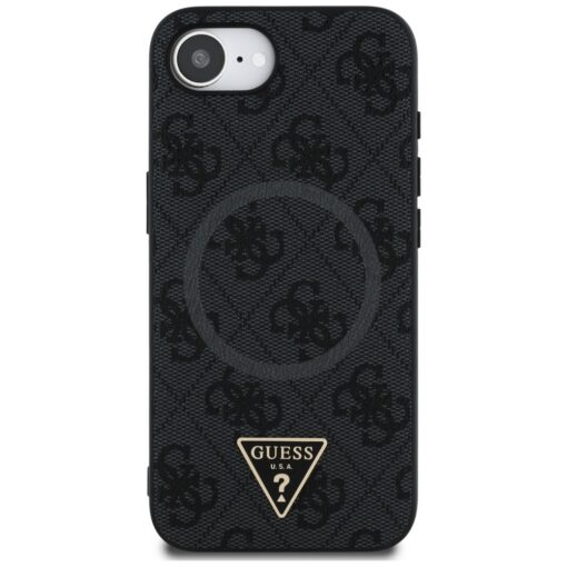 Guess HC MagSafe PU 4G Ring Triangle Logo case for iPhone 16e Black - Image 3