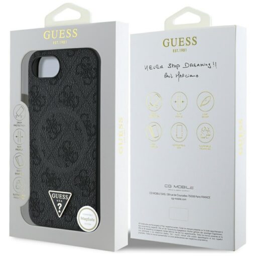 Guess HC MagSafe PU 4G Ring Triangle Logo case for iPhone 16e Black - Image 8