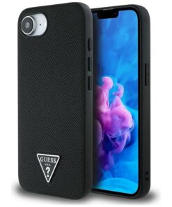 Guess HC MagSafe Grained PU Triangle Logo Case for iPhone 16e Black