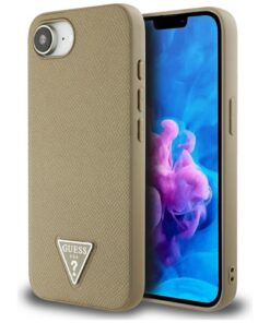 Guess HC MagSafe Grained PU Triangle Logo case for iPhone 16e Brown