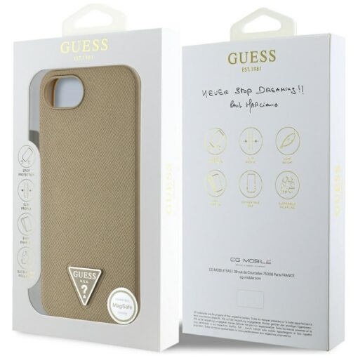 Guess HC MagSafe Grained PU Triangle Logo case for iPhone 16e Brown - Image 8
