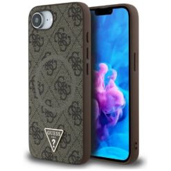Guess HC MagSafe PU 4G Ring Triangle Logo case for iPhone 16e Brown