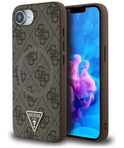 Guess HC MagSafe PU 4G Ring Triangle Logo case for iPhone 16e Brown