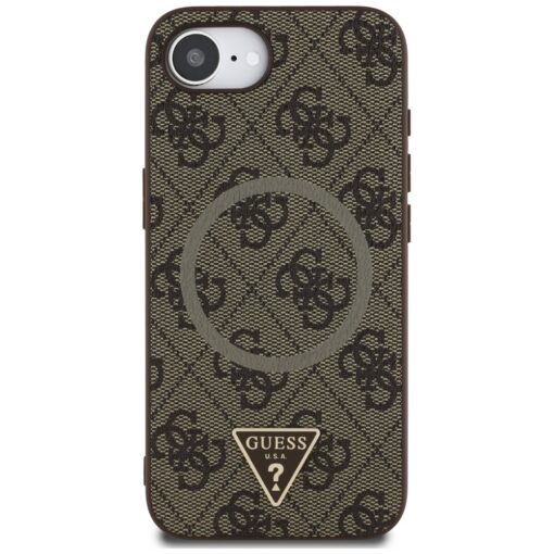 Guess HC MagSafe PU 4G Ring Triangle Logo case for iPhone 16e Brown - Image 3