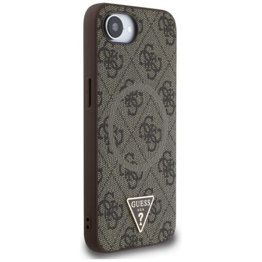 Guess HC MagSafe PU 4G Ring Triangle Logo case for iPhone 16e Brown - Image 4