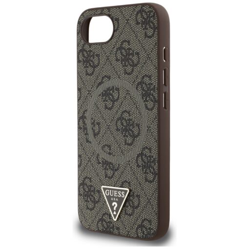 Guess HC MagSafe PU 4G Ring Triangle Logo case for iPhone 16e Brown - Image 6