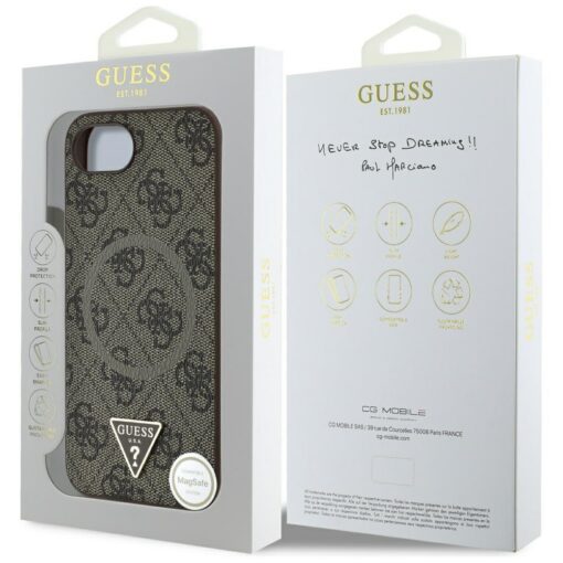 Guess HC MagSafe PU 4G Ring Triangle Logo case for iPhone 16e Brown - Image 8