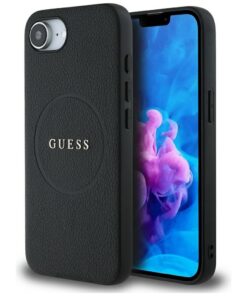 Guess HC MagSafe PU Grained Gold Ring case for iPhone 16e Black