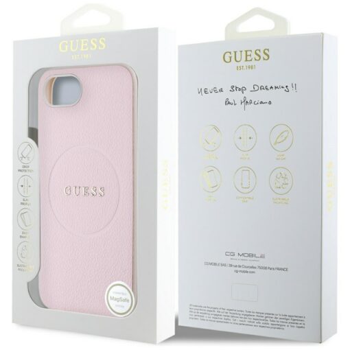 Guess HC MagSafe PU Grained Gold Ring case for iPhone 16e Pink - Image 8