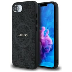 Guess HC MagSafe PU 4G Ring Classic Logo case for iPhone 16e Black