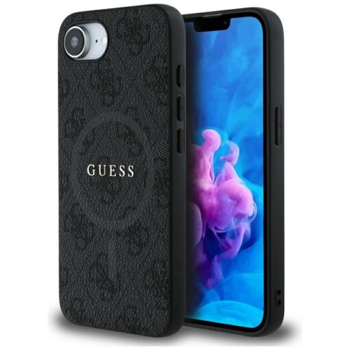 Guess HC MagSafe PU 4G Ring Classic Logo case for iPhone 16e Black